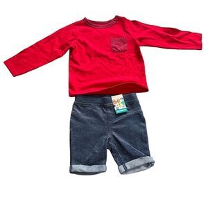 NEW Bundle Toddler 2T Garanimals Shorts & Red Long Sleeve Pocket T-Shirt